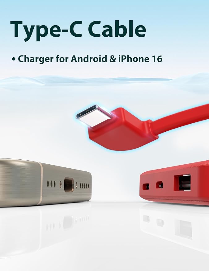 miisso 6000mah Ultra Slim Built in Cables Power Bank, Card Size Built in USB C - Image 4