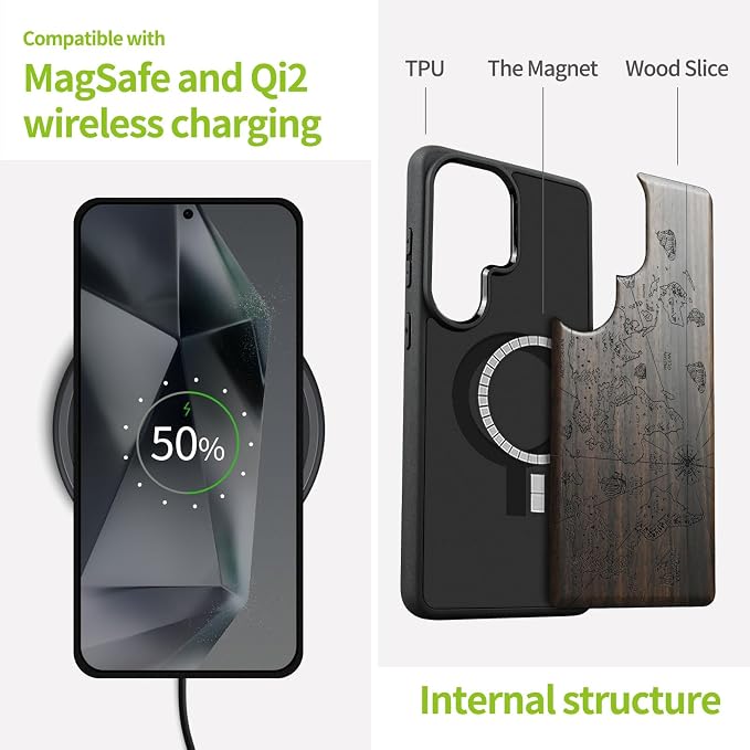 Carveit Magnetic Wooden Case for Samsung Galaxy S26 Ultra Case 2026, TPU - Image 4