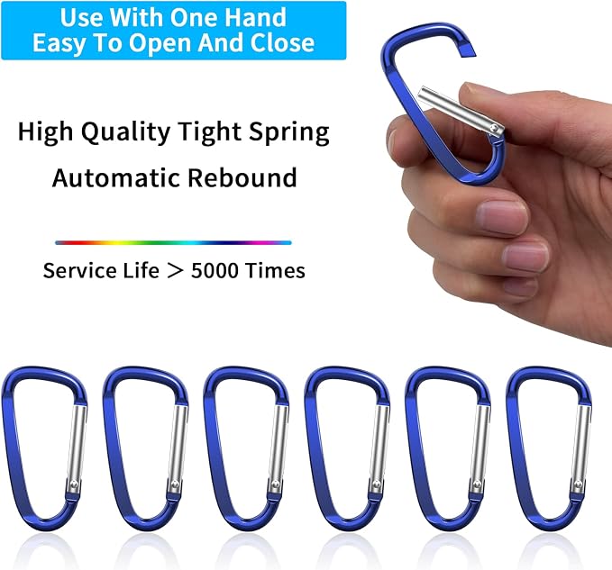 2.4" 24pcs Small Carabiner Clip Keychain, Aluminum D Ring Shape Clips - Image 3