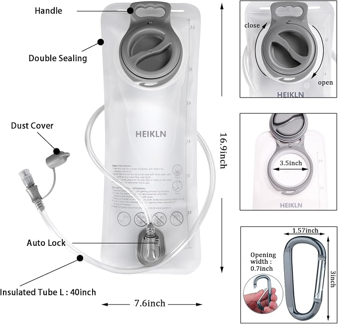 HEIKLN Hydration Bladder 1.5L-2L-2.5L-3L, Leak Proof Water Reservoir, BPA Free - Image 2