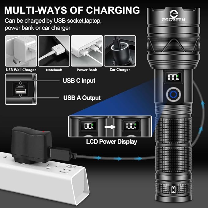Rechargeable Flashlights 100000 High Lumens, Long Range 5000ft, Super Bright - Image 6