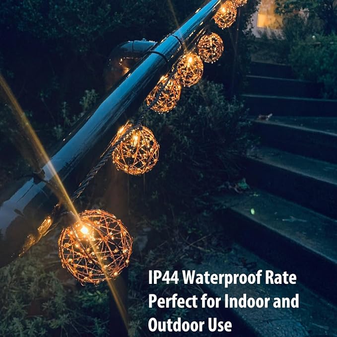 Outdoor Decorative Patio String Lights, Beaded Copper Wire Ball Style Lantern - Image 6