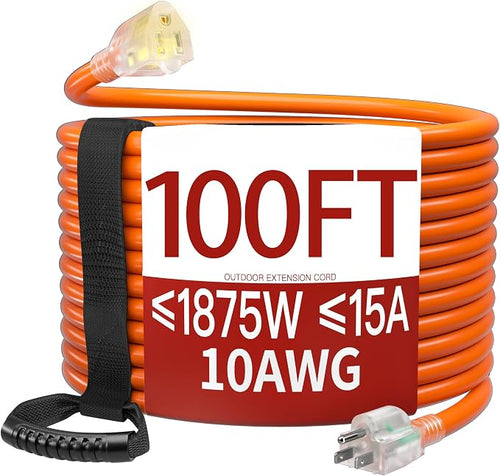 100 FT 10 Gauge Extension Cord Outdoor, Heavy Duty Weatherproof & Flame by Skrizcable
