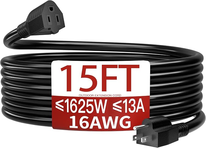 Skrizcable 16/3 13A 125V 1625W 15 FT Outdoor Extension Cord Waterproof by Skrizcable