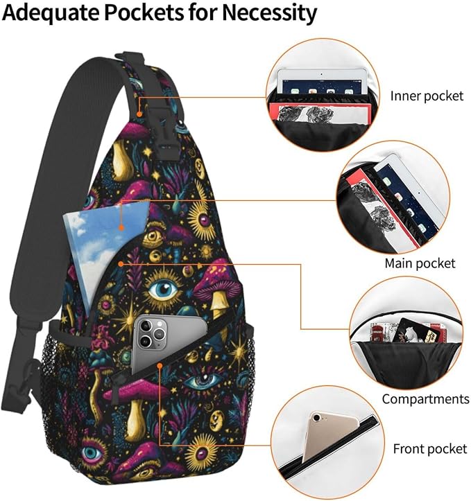 Psychadelic Trippy Art Sling Bag Crossbody Travel Hiking Chest Backpack - Image 4