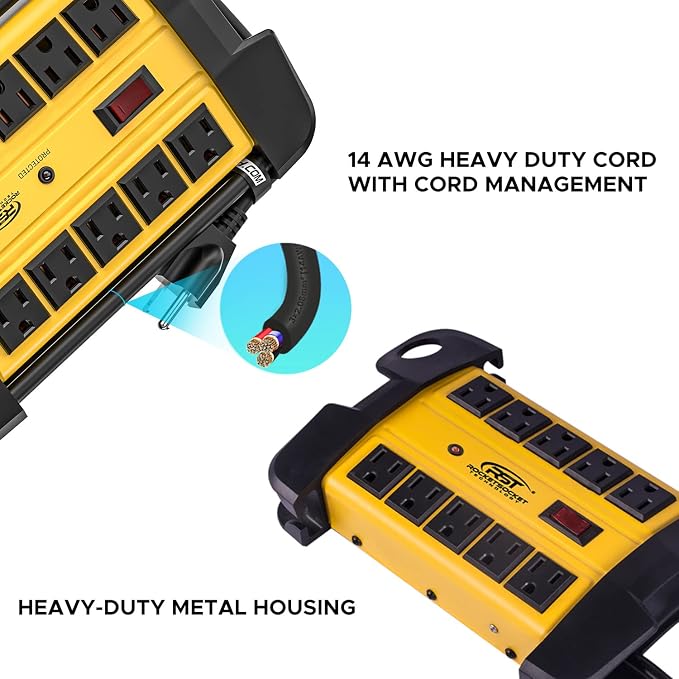 CRST Heavy Duty Surge Protector Power Strip 10-Outlet Metal Industrial Power - Image 4