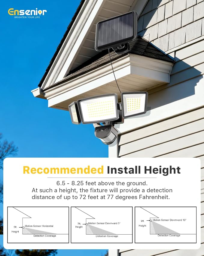 Ensenior 5 Motion Sensor Modes Solar Security Light, 1800LM 270° Wide Angle 3 - Image 7