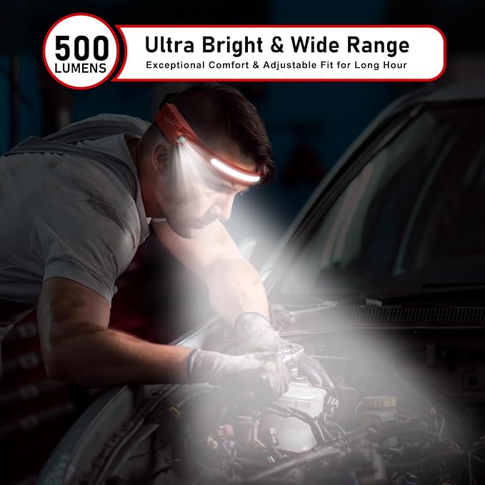 Headlamp Rechargeable LED 230° Wide Beam, USB-C Lightweight Head Lamp, Long - Image 2