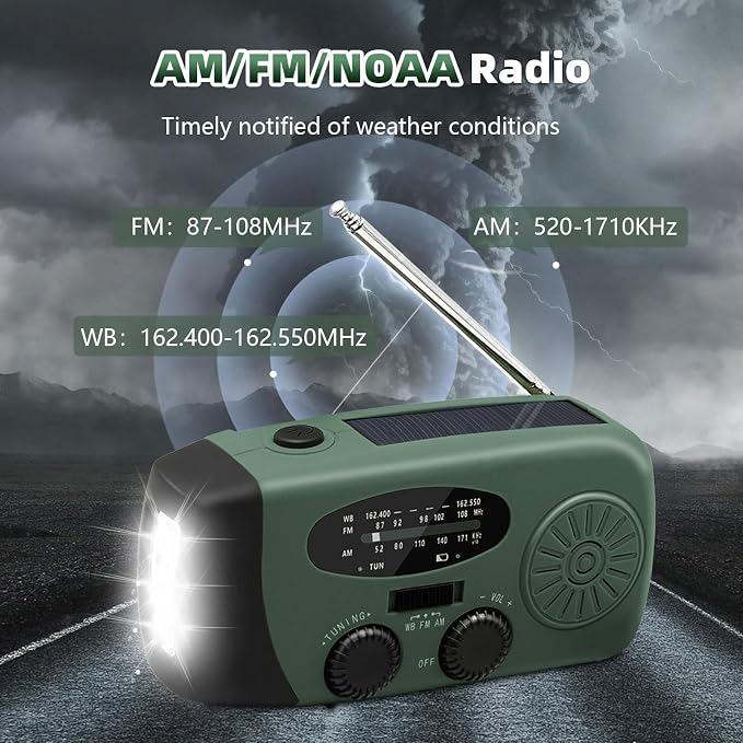 WVL 7400mWh Emergency Weather Radio, Portable Solar Hand Crank Radio AM/FM/NOAA - Image 4