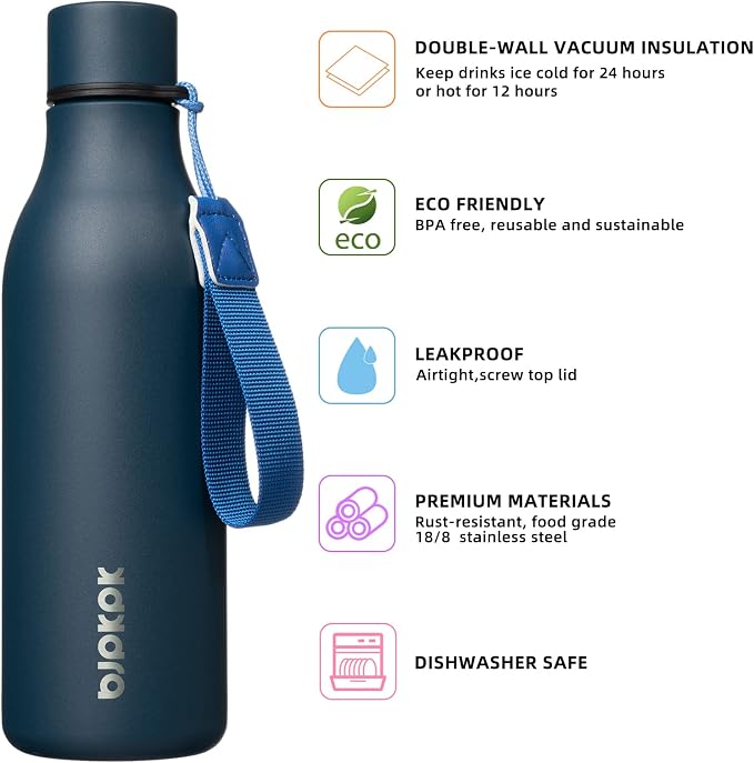 BJPKPK Insulated Water Bottles, 18 oz Stainless Steel Metal Water Bottle - Image 2