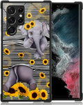 for Samsung Galaxy S22 Ultra Case, Cute Little Elephant Sunflower White Line by FKBRCL4U