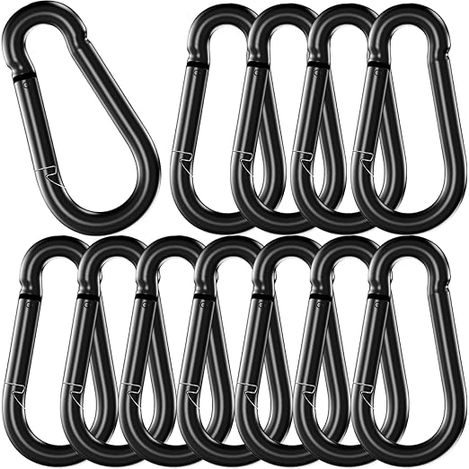 12 Pack 4.7" Heavy Duty Carabiner Clips, M12 Black Galvanized Steel Spring Snap by SEUNGCH