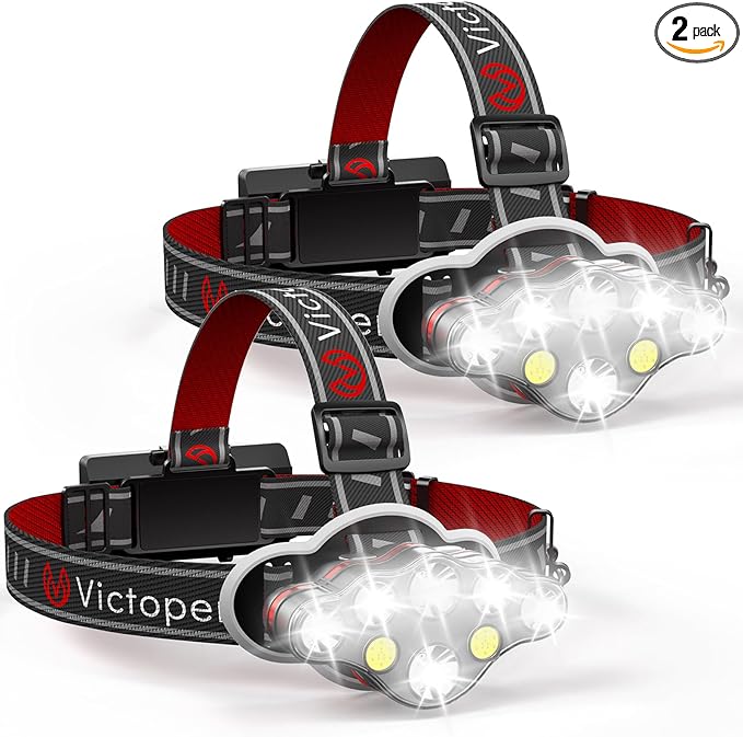 Victoper Rechargeable Headlamp 2 Pack, 8 LED 18000 High Lumen Bright Head Lamp by Victoper
