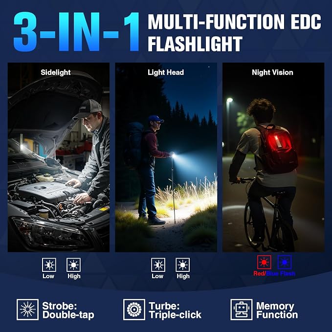 RECHOO Flat EDC Flashlight Rechargeable, 8-Mode Slim Pocket Flashlight - Image 3