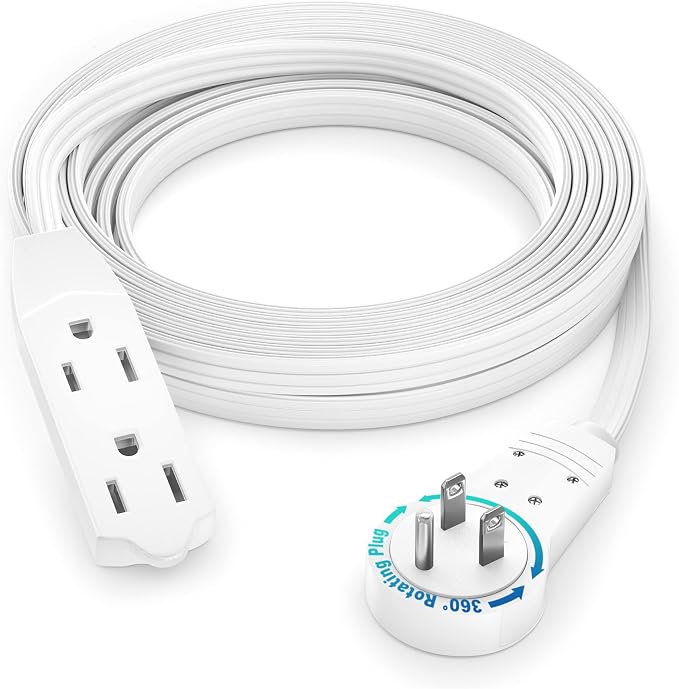 Maximm Cable 12 Ft 360° Rotating Flat Plug Extension Cord, 16/3 AWG Multi 3 by MaximmCable