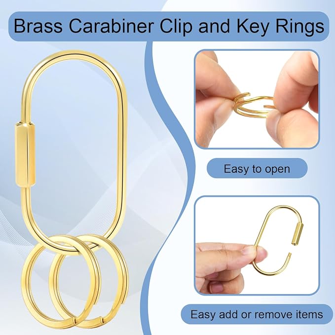 CooBigo 3 Pack Gold Brass Key Ring, Screw Lock Key Organizer - Image 4