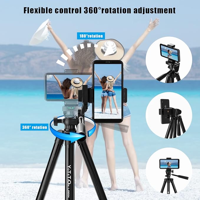 55" Aluminum Phone & Camera Tripod, Extendable Cell Phone Tripod Stand - Image 5
