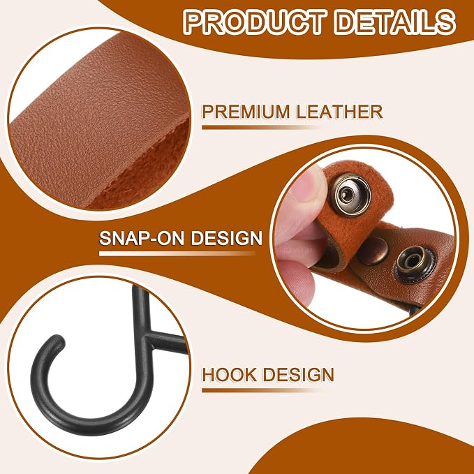 uxcell 5pcs PU Leather Hooks, S-Shape Hooks - Image 3