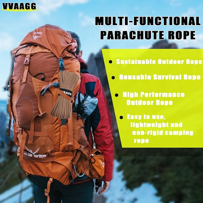 VVAAGG 1000 Tan Paracord100FT Utility Parachute Cord 4mm Nylon String12 Strand - Image 5