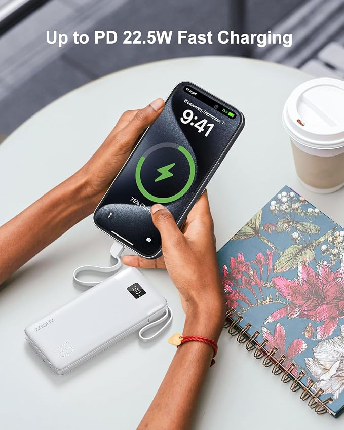 Portable Charger Built-in Cables and AC Wall Plug, 10000mAh 22.5W PD Fast - Image 3