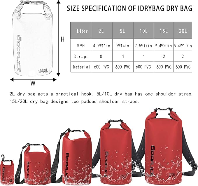 IDRYBAG Dry Bag for Kayaking Waterproof 2L/5L/10L/15L/20L, Small Dry Sack - Image 3