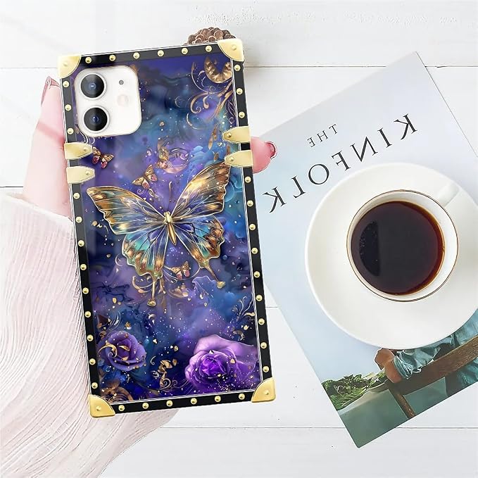 Compatible with iPhone 11 Case, Glistening Golden Butterfly Vibrant Purple Blue - Image 7