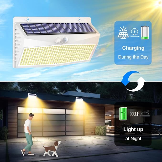 Peasur 1 Pack 368 LED Solar Lights Outdoor Motion Sensor, Solar Fence - Image 4
