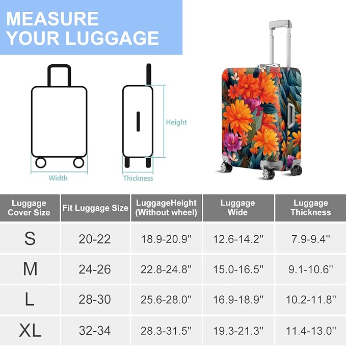 ANNA QUEEN Boho Floral Luggage Cover, Spring Orange Flower Pattern Suitcase - Image 7