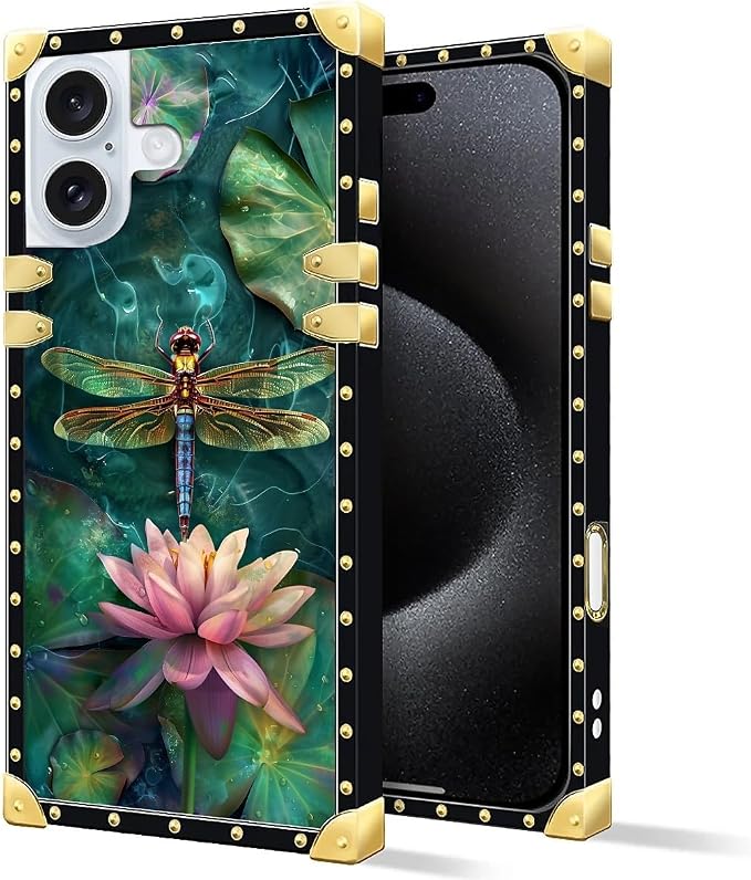 Compatible with iPhone 16 Case, Colourful Dragonfly Pink Lily Pads Luxury - Image 2
