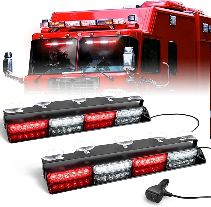 HLauto 6Z4J Emergency Dash Strobe Lights: 2x16.8 inch Red White Safety Lights by HLauto