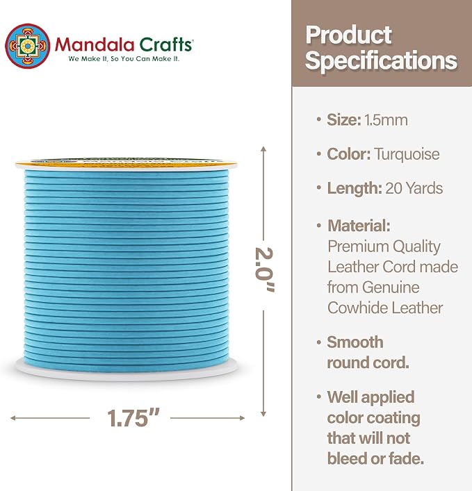 Mandala Crafts Round Genuine Turquoise Leather Cord - Image 4