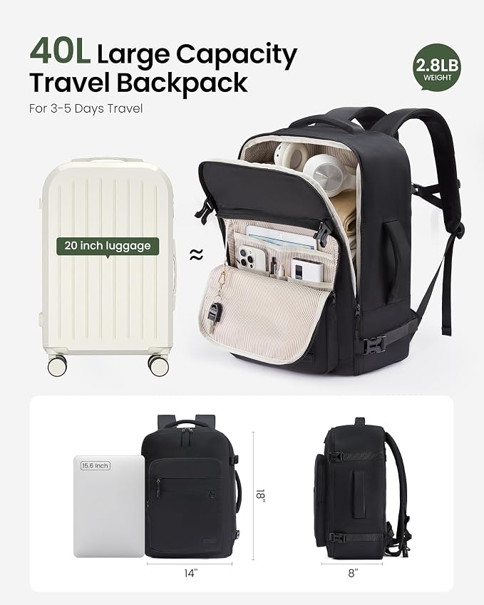 LOVEVOOK 40L Carry on Backpack, Large 17 Inch Travel Backpack - Image 3