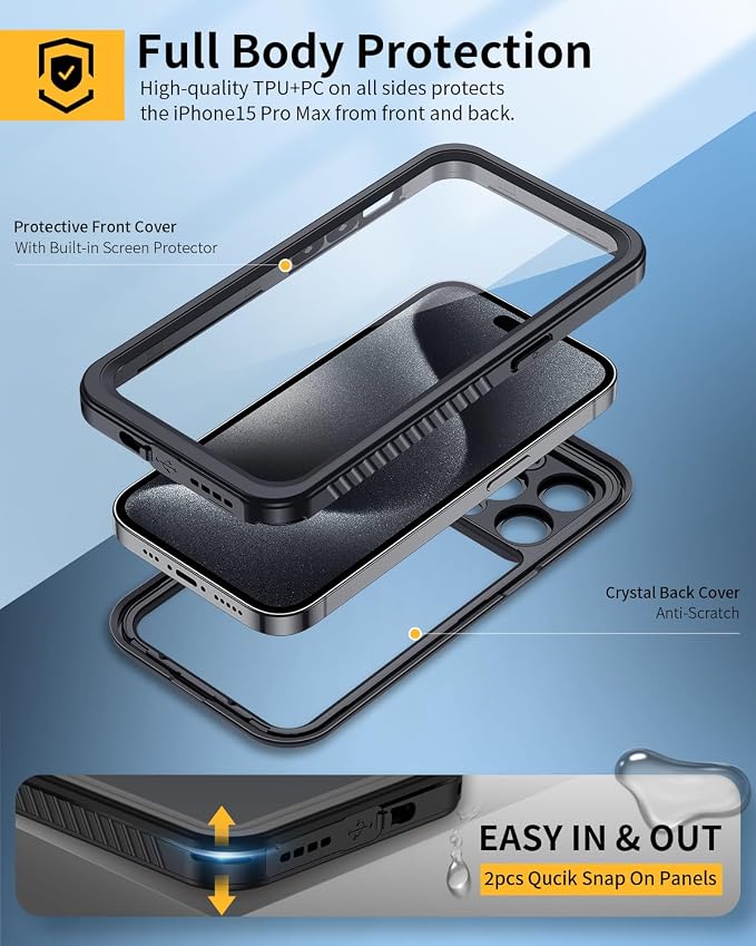 Lanhiem for iPhone 15 Pro Max Waterproof Case, Dustproof Case Built-in Screen - Image 3