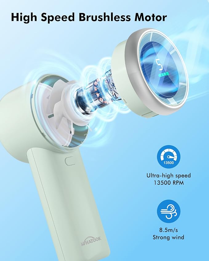 WHATOOK Portable Handheld Mini Fan: High Speed Cooling Fan, 10 Hours Battery - Image 2