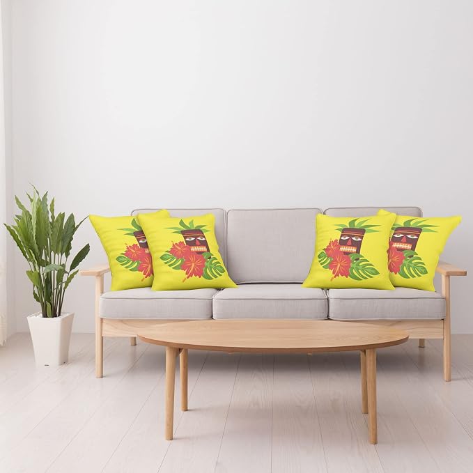 Ambesonne Luau Throw Pillow Cushion Case Pack of 4, Vibrant Composition of a - Image 4