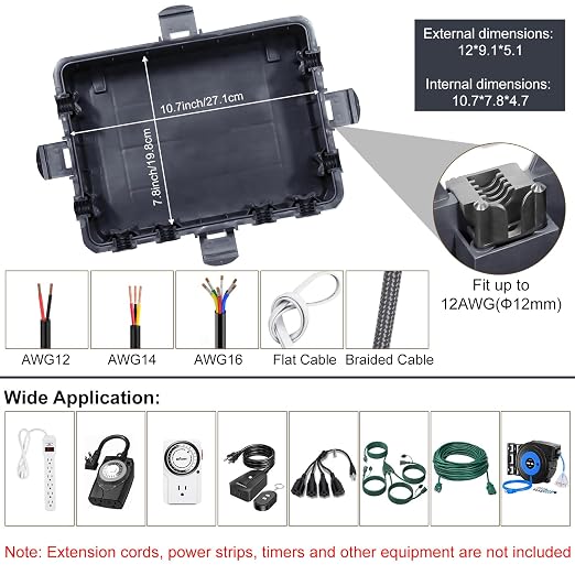 Waterproof Electrical Box, Large Outdoor Extension Cord Covers Waterproof - Image 5