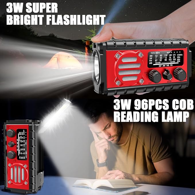 20000mah Emergency Radio, SW/NOAA/AM/FM Weather Radio, Solar Powered Hand Crank - Image 3
