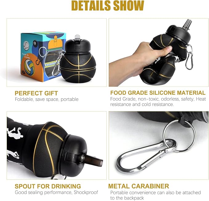Louis Donné Silicone Collapsible Water Bottle, Toddler Water Bottle Black - Image 4