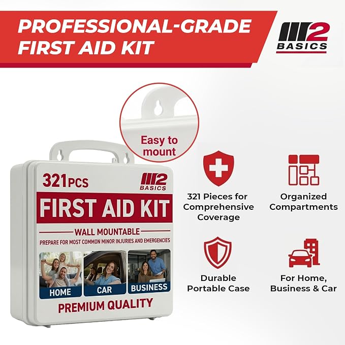 M2 BASICS Premium 321 Piece First Aid Kit, All Purpose Kit - Image 2