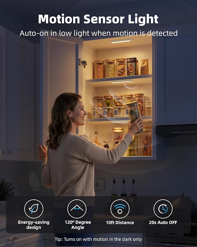 6-Pack Under Cabinet Lighting Wireless, 1800mAh Rechargeable Motion Sensor - Image 2