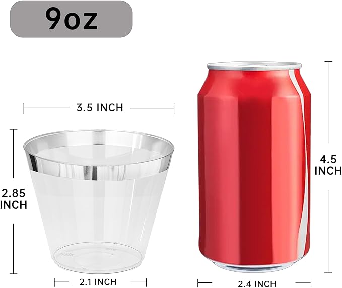I00000 100PCS Silver Plastic Cups, 9 oz Clear Plastic Cups - Image 4