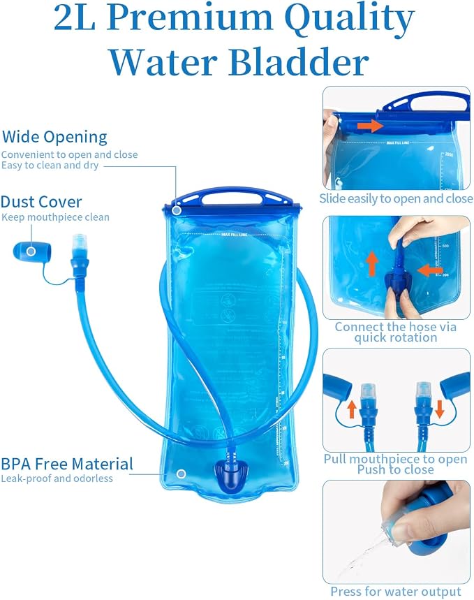 Hydration Backpack with 2L Water Bladder, Hiking Water Backpack - Image 4