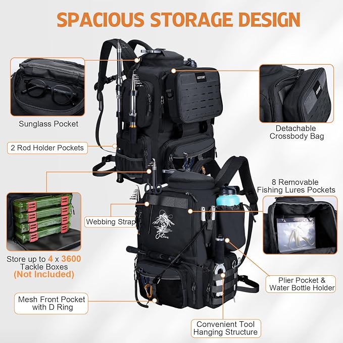 Goture Fishing Backpack, 900D Water-Resistant Tackle Backpack - Image 2