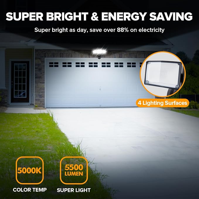 UME 2 Pack 5500LM LED Security Lights Motion Sensor Light Outdoor, 5000K - Image 2