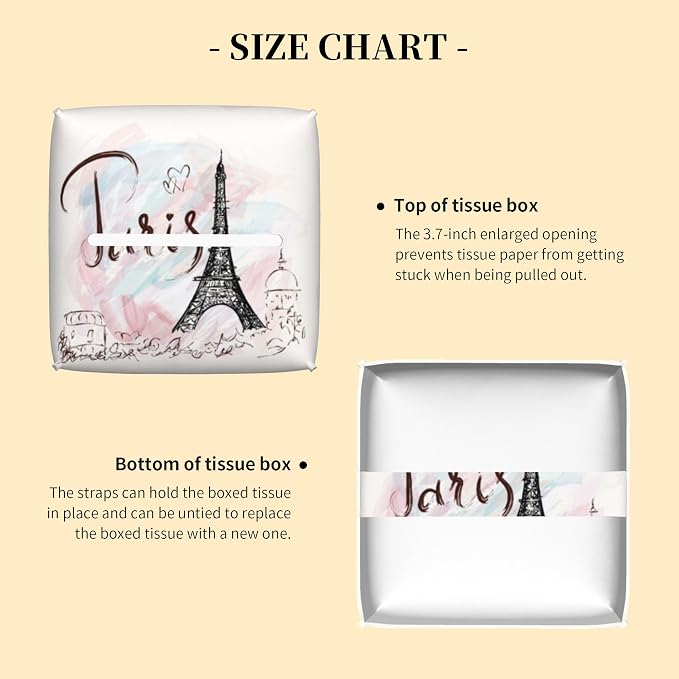 Tissue Box Cover Square, Paris Eiffel Tower Tissue Box Holder Waterproof - Image 3