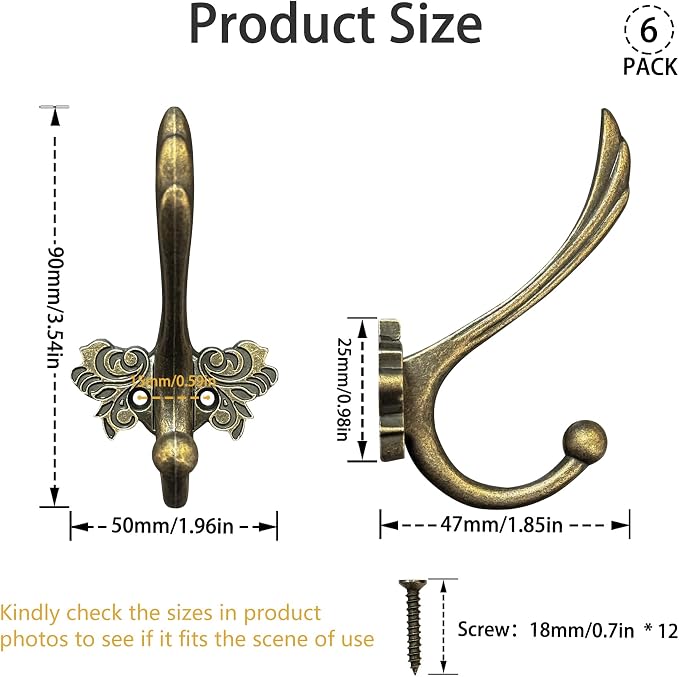 6Pcs Cute Butterfly Decorative Wall Double Hook Antique Brass Hook - Image 5
