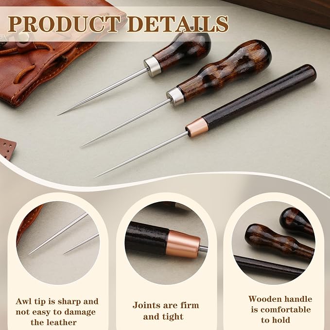 ZXIIXZ 3 Pack Leather Scratch Awl Tool, Awl Tool Sewing - Image 3