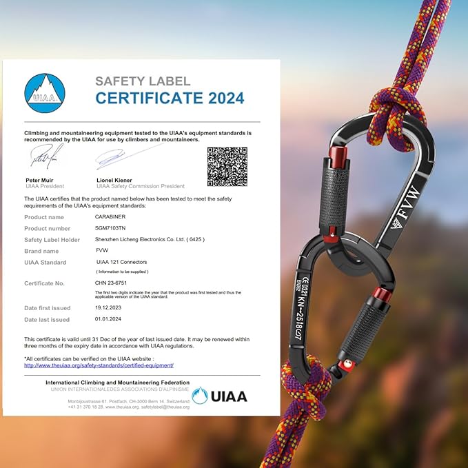 FVW Auto Locking Rock Climbing Carabiner Clips, Professional 25KN Heavy Duty - Image 2