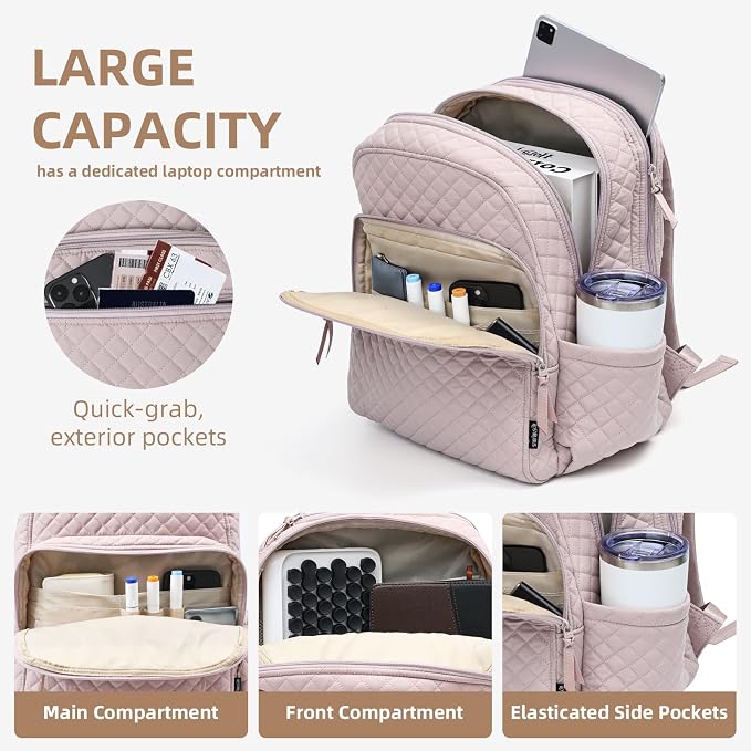 Backpack for Women, College Backpack, Quilted Casual Daypack, Waterproof - Image 5