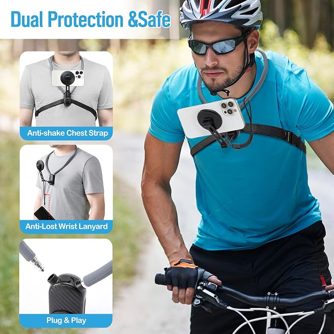 Magnetic Neck Phone Mount, Adjustable Chest Strap Neck Phone Holder - Image 4